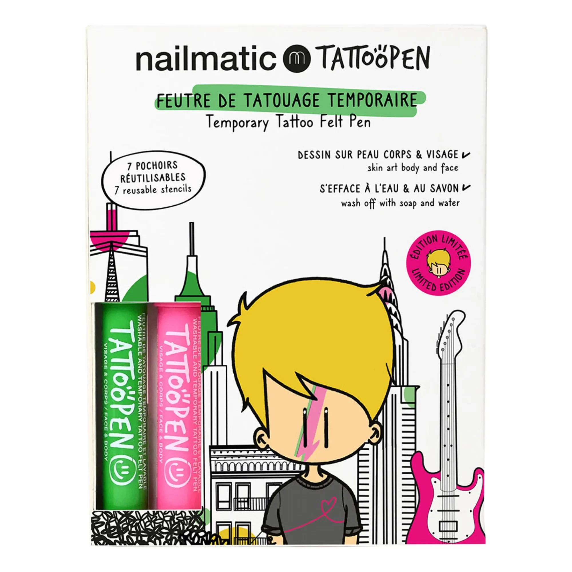 Nailmatic Kids - New York x JO LITTLE Tattoopen und wiederverwendbare Schablonen Duo-Set
