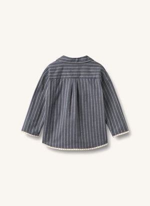Wheat - Gestreifter Bio-Baumwoll-Pyjama | Grau-blau