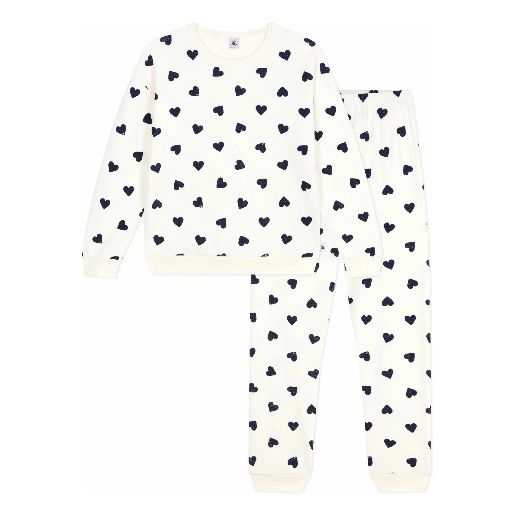 Petit Bateau - Pyjama mit Schwammherz | Ecru