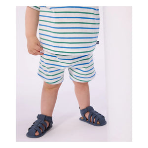 Petit Bateau – Gestreifte Fleece-Shorts | Weiß