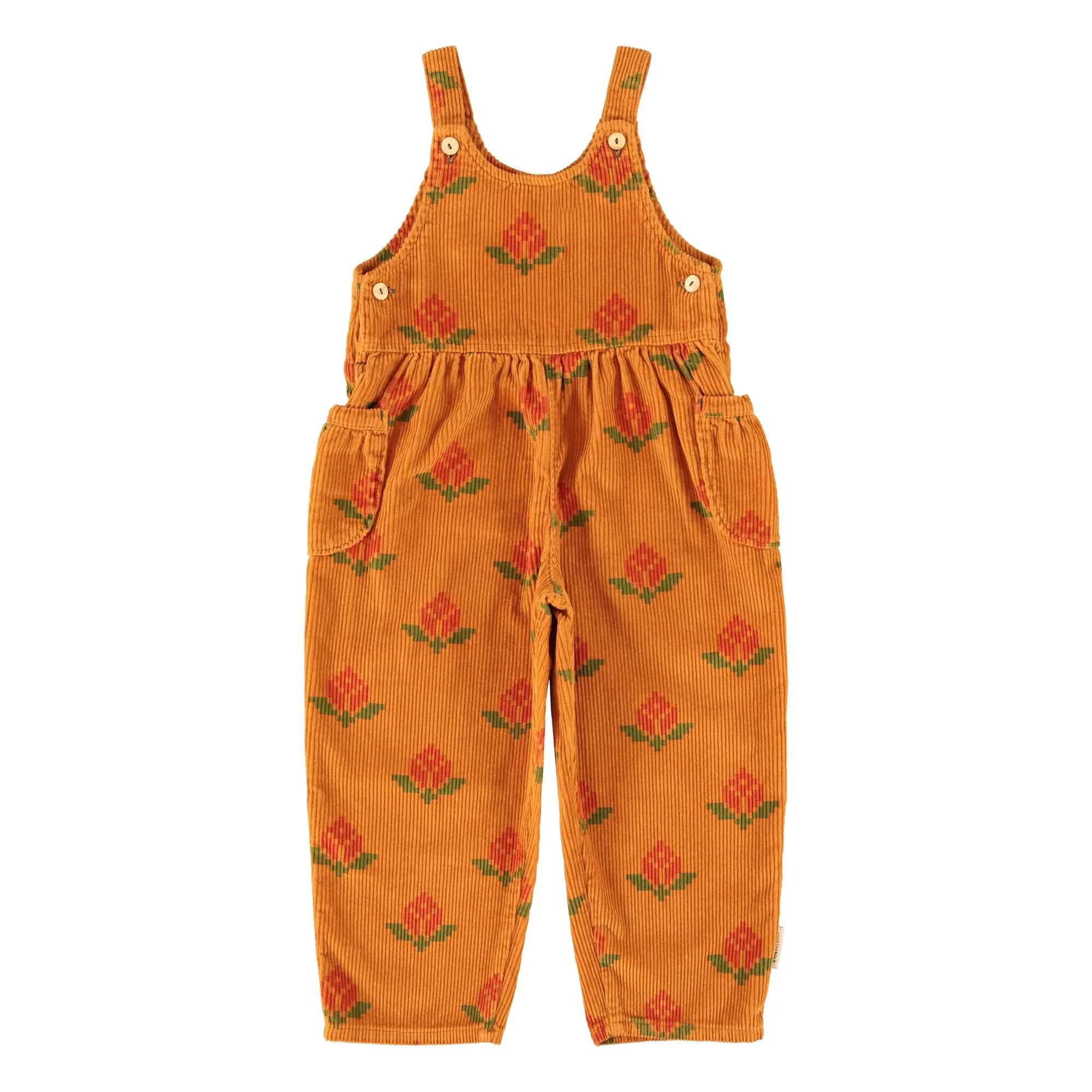 Piupiuchick - Latzhose aus Bio-Baumwolle mit Ringelblumenmuster | Camel