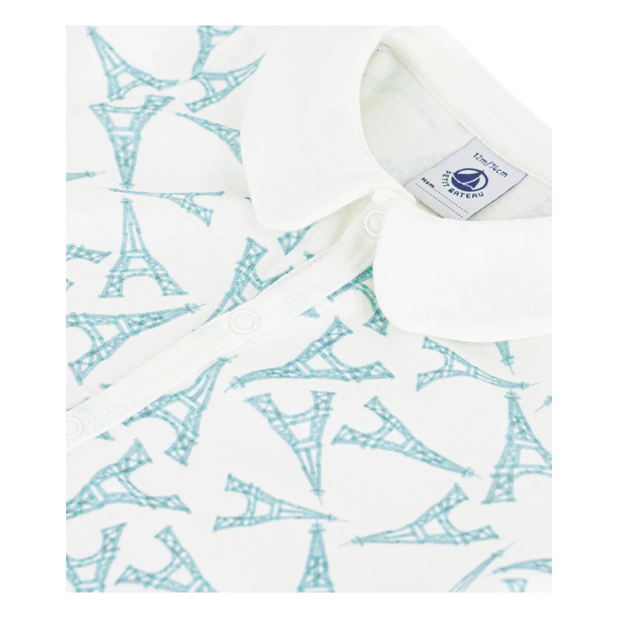 Petit Bateau – Schlafanzug mit Eiffelturm aus Bio-Baumwolle | Weiß