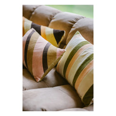 HKliving - Gestreiftes Samtkissen | Creme