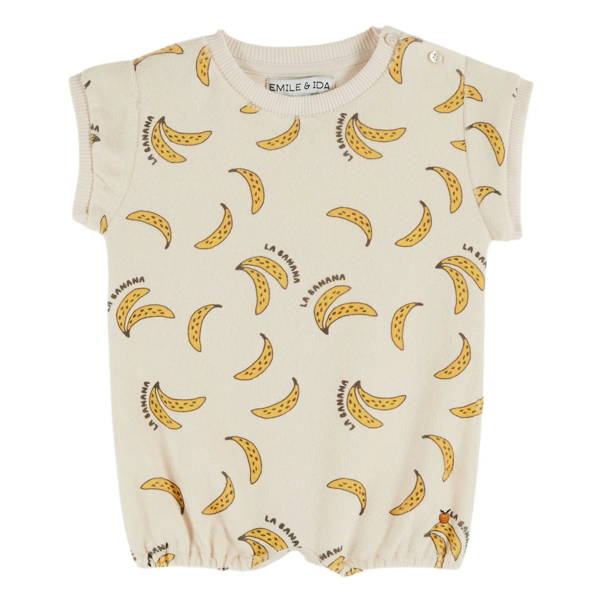 Emile et Ida – Bananen-Frottee-Strampler aus Bio-Baumwolle | Creme