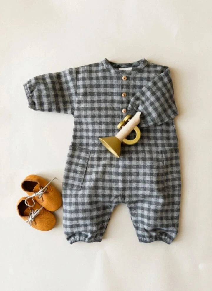 Studio Bohème - Big Papi Vichy Organische Baumwoll-Overall | Grau