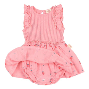 Búho - Body-Kleid mit Kordelzug Erdbeere Bio-Baumwolle | Zartrosa