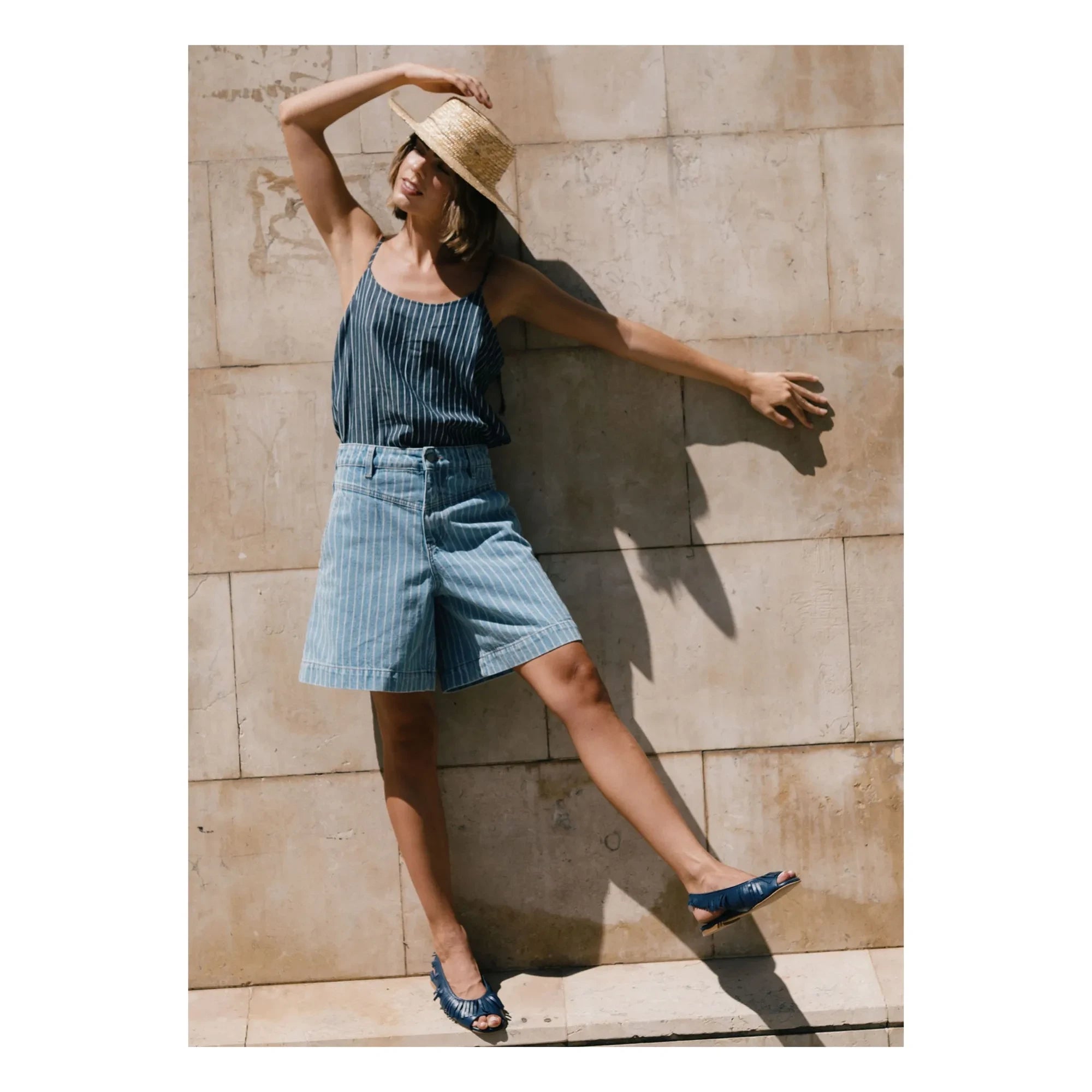 The Tiny Big Sister - Gestreifte Baumwollshorts | Jeansblau
