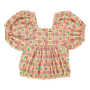 Piupiuchick - Gelb | Bluse mit Kirschmuster und Rüschen