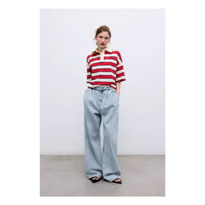 the new society - Acacia Gestreiftes Baumwoll-Polo | Rot