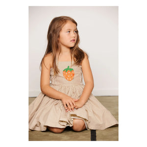 Mini Rodini - Gestreiftes Poplin Bio-Baumwoll Kleid mit Rüschen | Braun