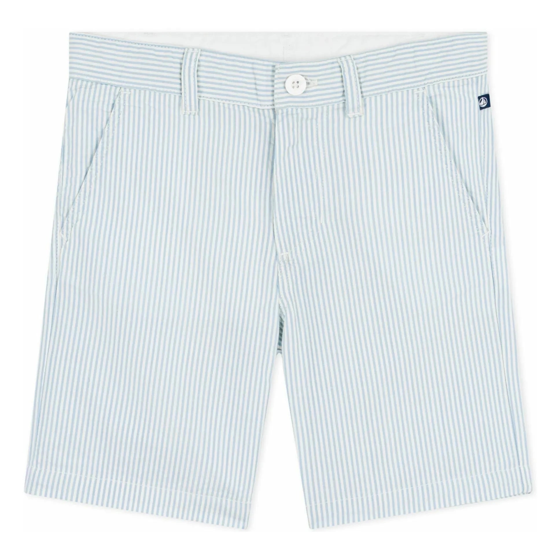 Petit Bateau - Gestreifte Bermuda-Shorts aus Seersucker Bio-Baumwolle | Hellblau