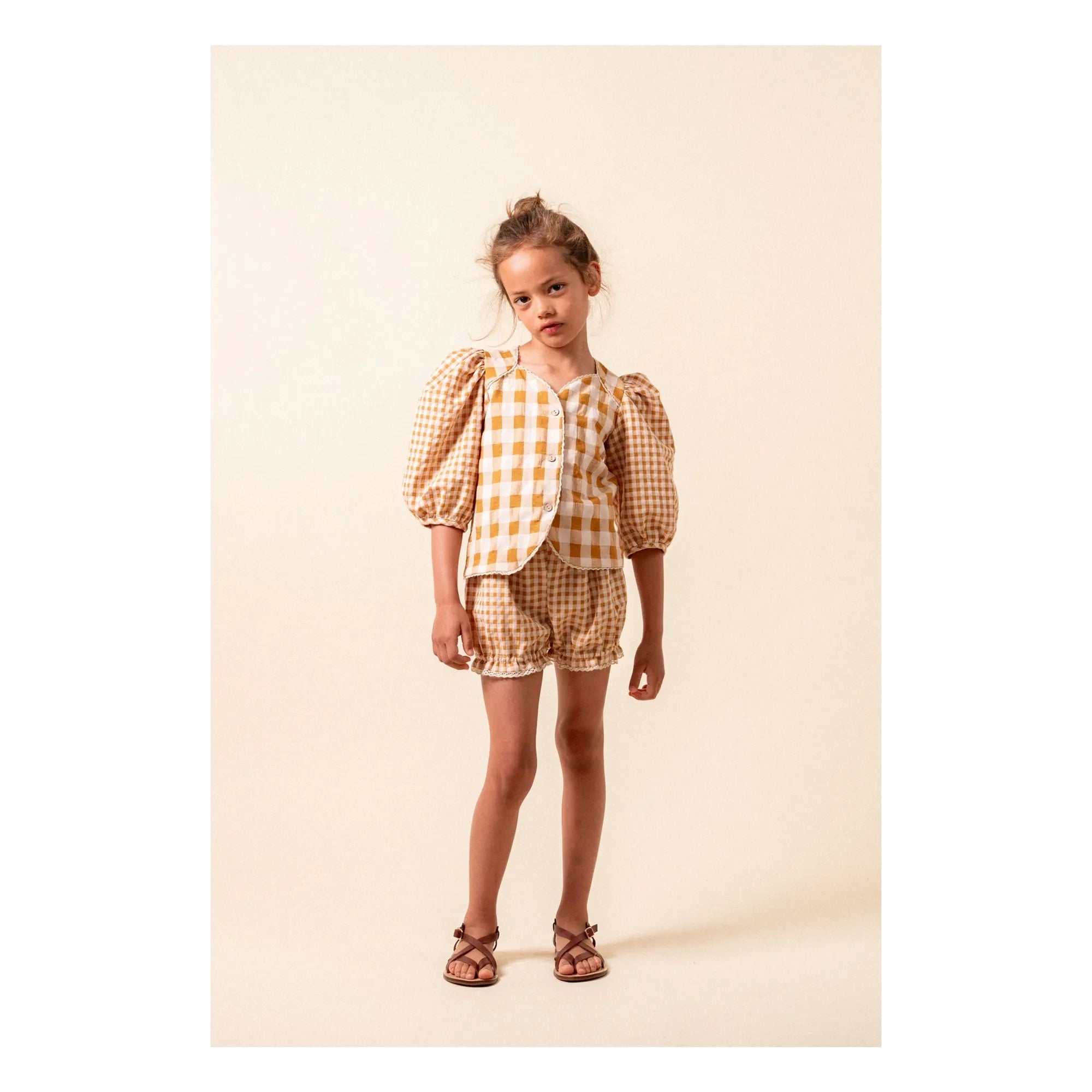 birinit - Vichy Shorts aus Bio-Baumwolle | Karamell