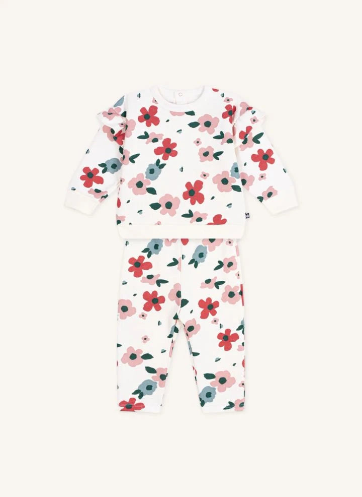 Petit Bateau - Sweatshirt- und Jogger-Set mit Blumen aus Bio-Baumwolle | Ecru