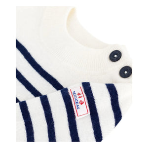 Petit Bateau - Logo-Wollpullover Bretonisches Streifenmuster | Weiß
