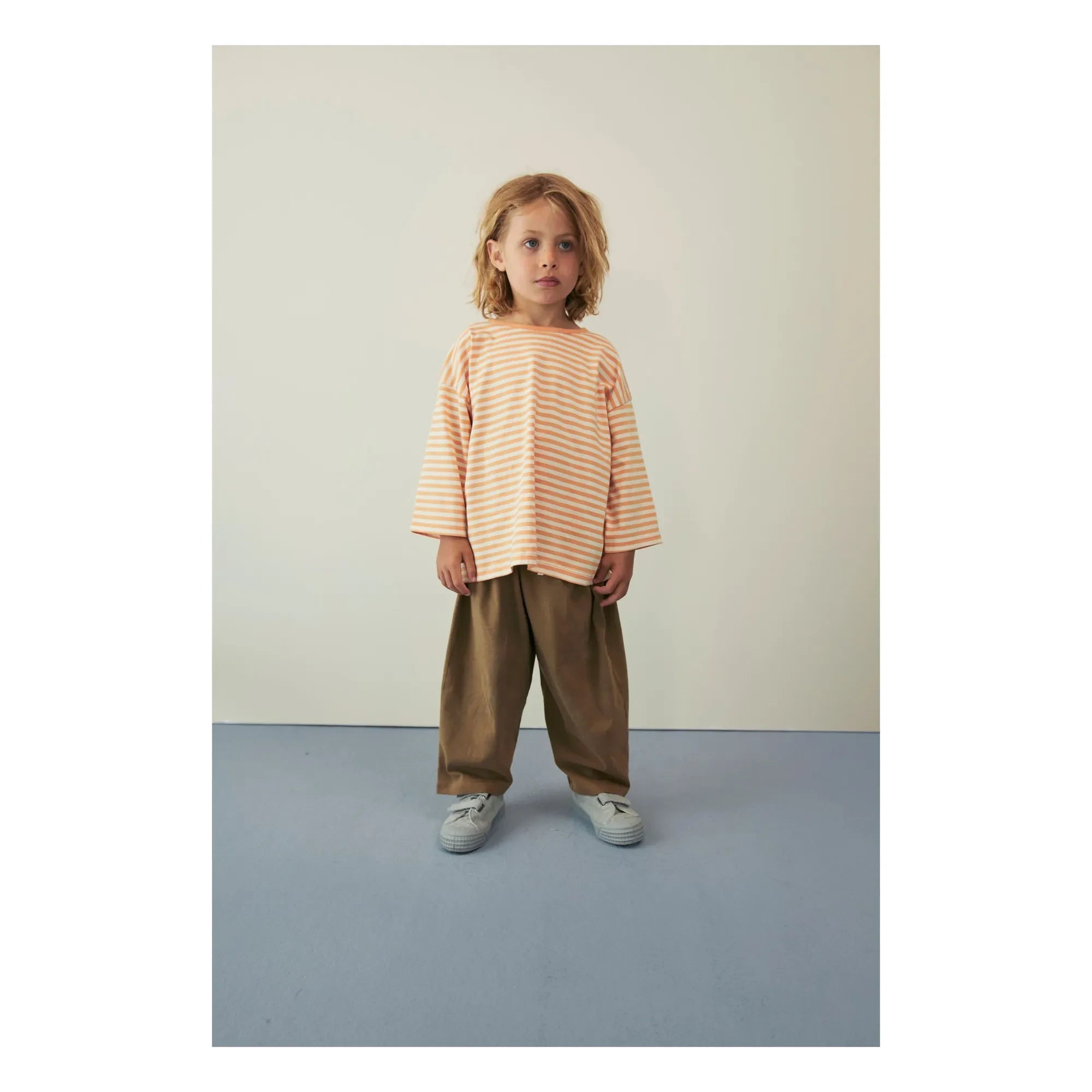 Gray Label - Gestreiftes T-Shirt aus Bio-Baumwolle mit 3/4 Ärmeln | Apricot