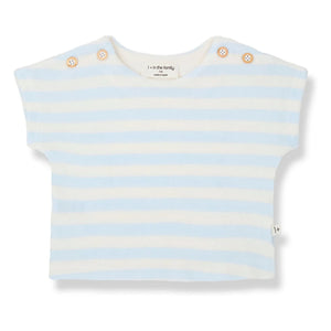 1+ in the family - Kavala Gestreiftes Handtuch-T-Shirt | Hellblau