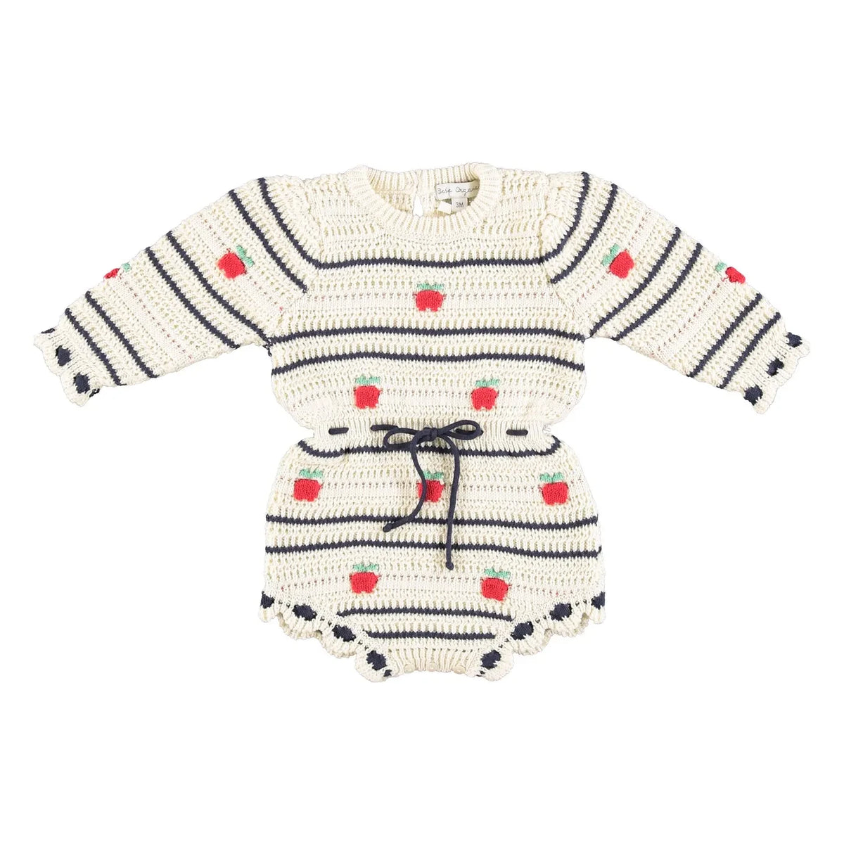 Bebe Organic - Daisy Apples Organik Pamuk Örgü Tulum | Ekru