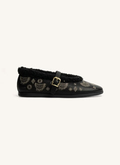 Posa - St. Moritz Bohemian Leder Ballerinas | Schwarz
