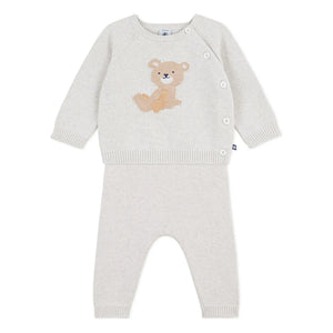 Petit Bateau - Teddybär Jacquard Pullover und Hose aus Bio-Baumwolle | Heather beige