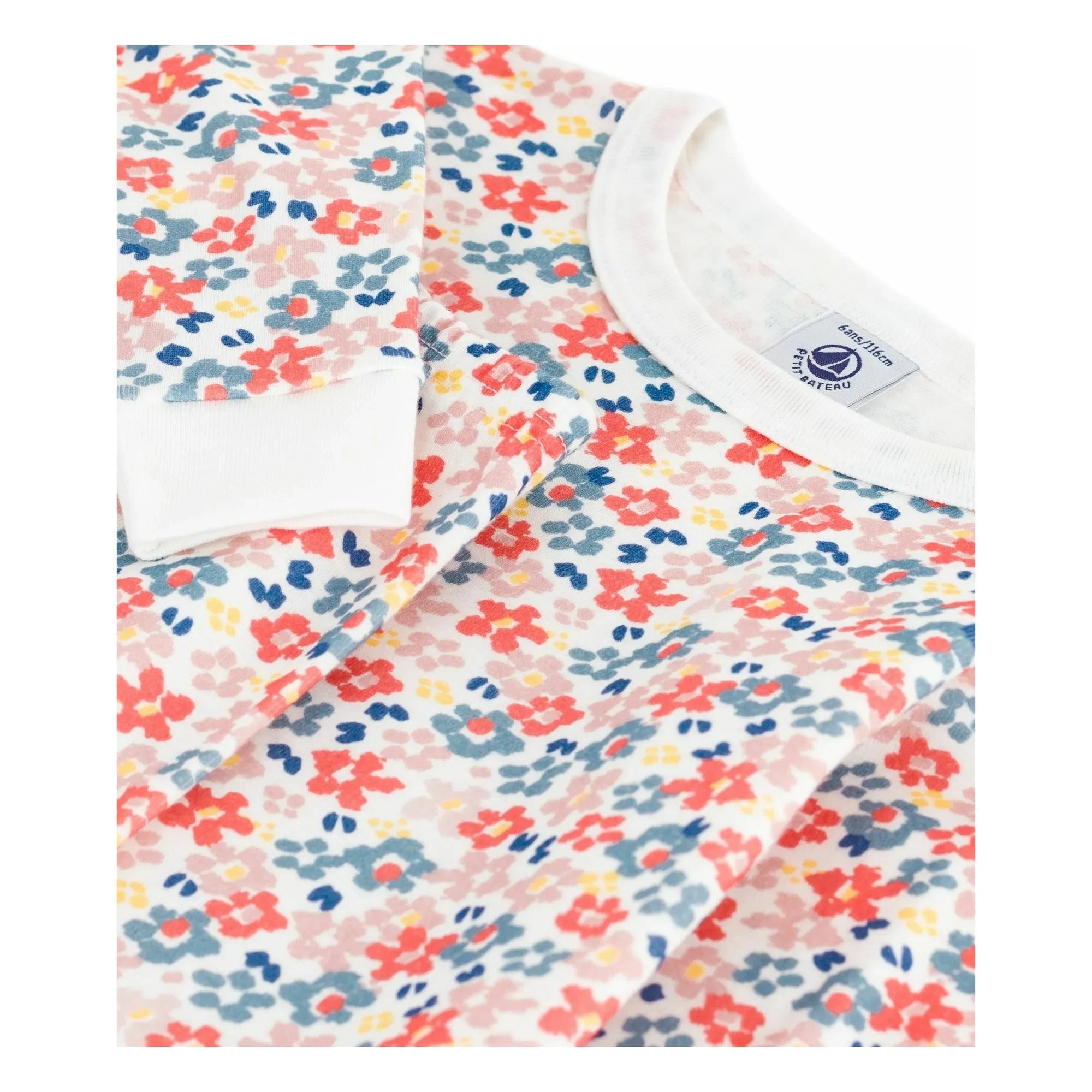 Petit Bateau – Schlafanzug aus Bio-Baumwolle mit Blumenmuster und kontrastierendem Rand | Weiß