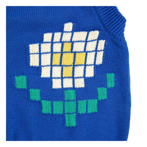 Bobo Choses - Pixel Flower Bio-Baumwoll-Strickjacke | Blau