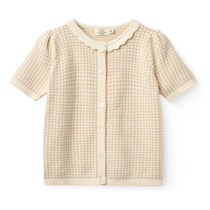 Copenhagen Colors - Organischer Baumwoll-Jacquard-Cardigan mit kurzen Ärmeln | Beige-Rosa