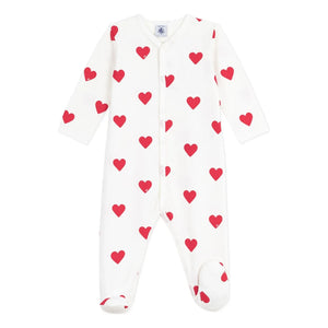 Petit Bateau - Dors Bien Cœurs Molleton Pijama | Beyaz