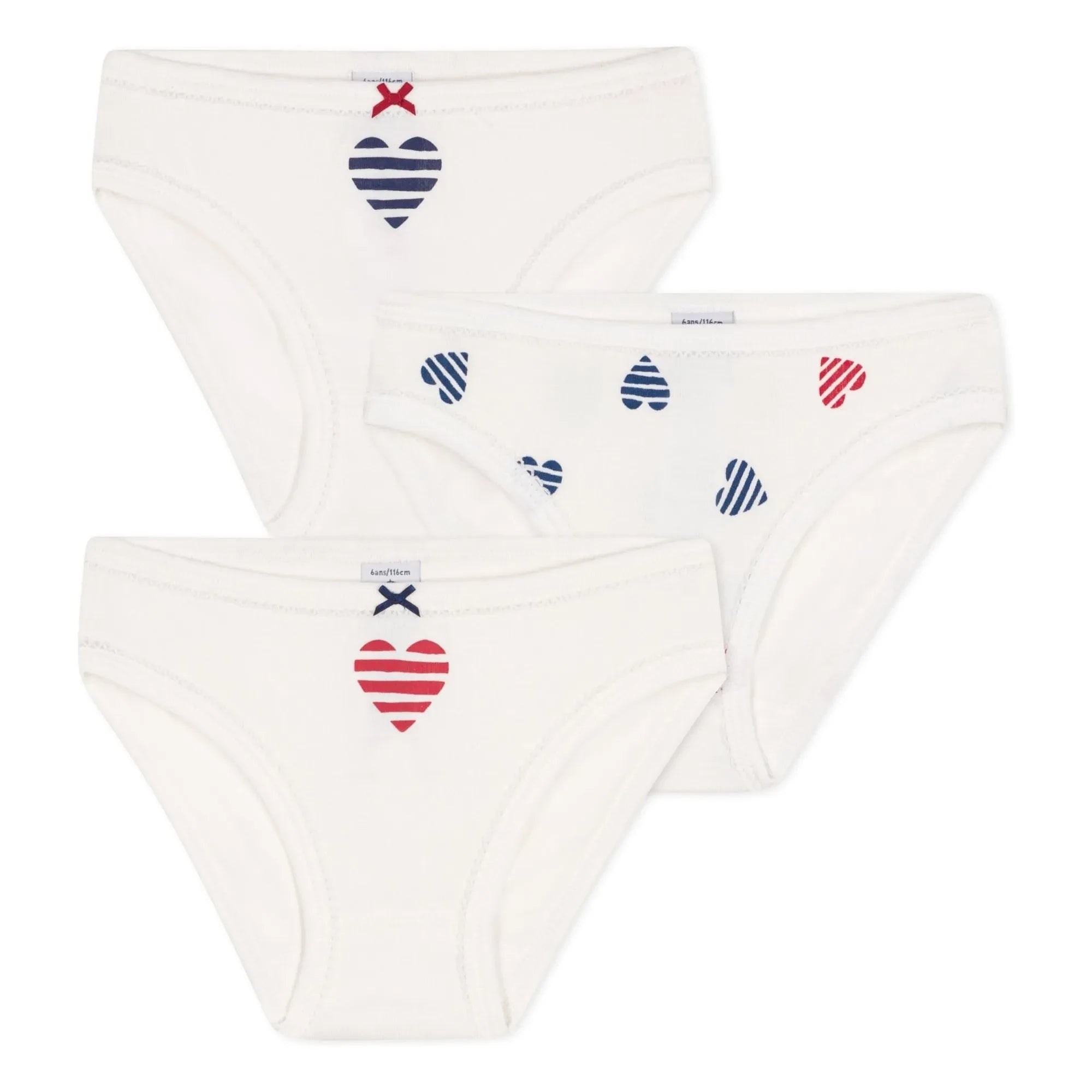 Petit Bateau - 3er-Pack gestreifter Slip mit Herz, Bio-Baumwolle | Ecru