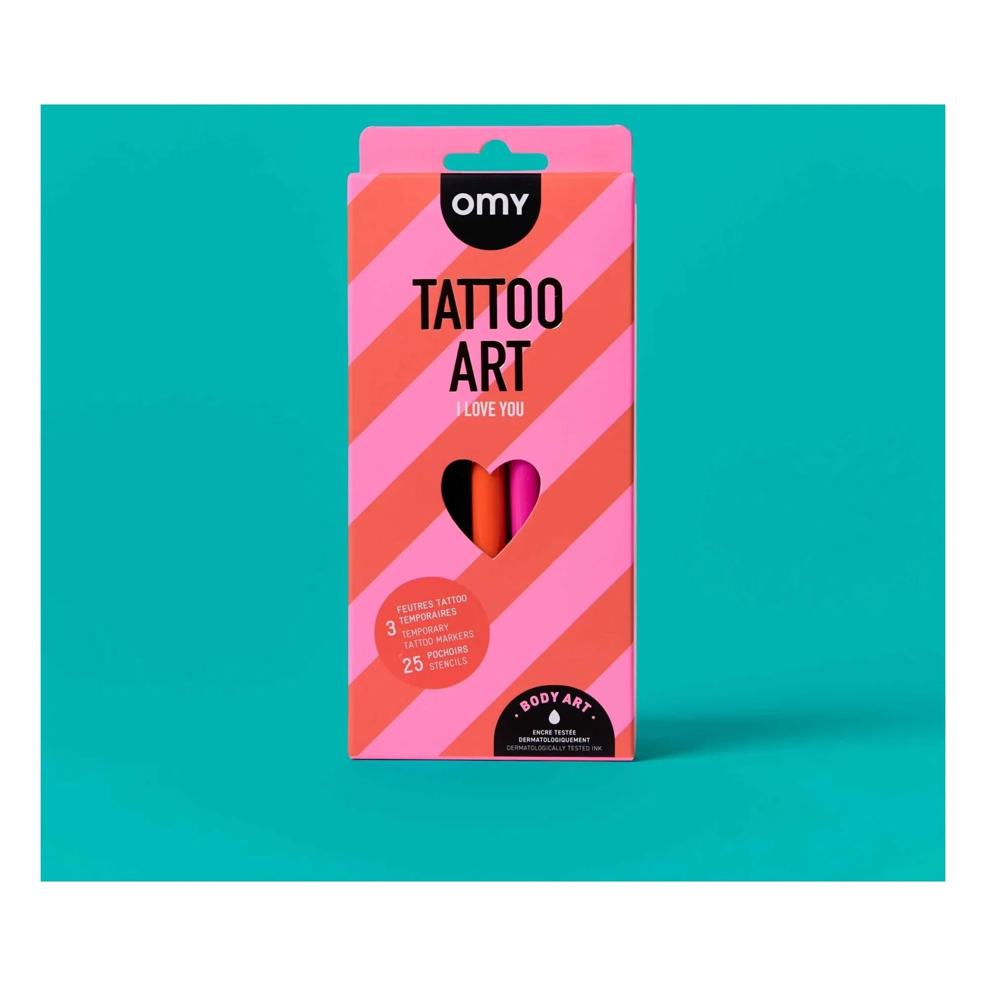 Omy - I Love You Filzstifte und Schablonen für temporäre Tattoos | Rosa