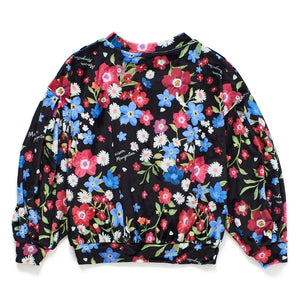 Maison Mangostan - Velvet-Flower-Muster Pullover | Schwarz