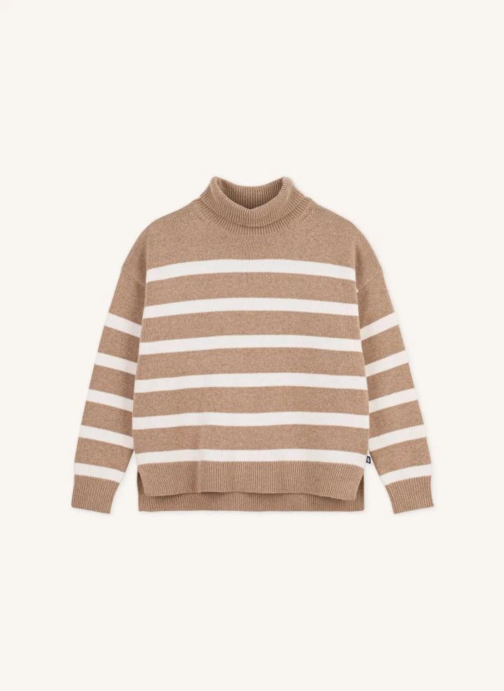 Petit Bateau - Gestreifter Wolle Rollkragenpullover | Beige