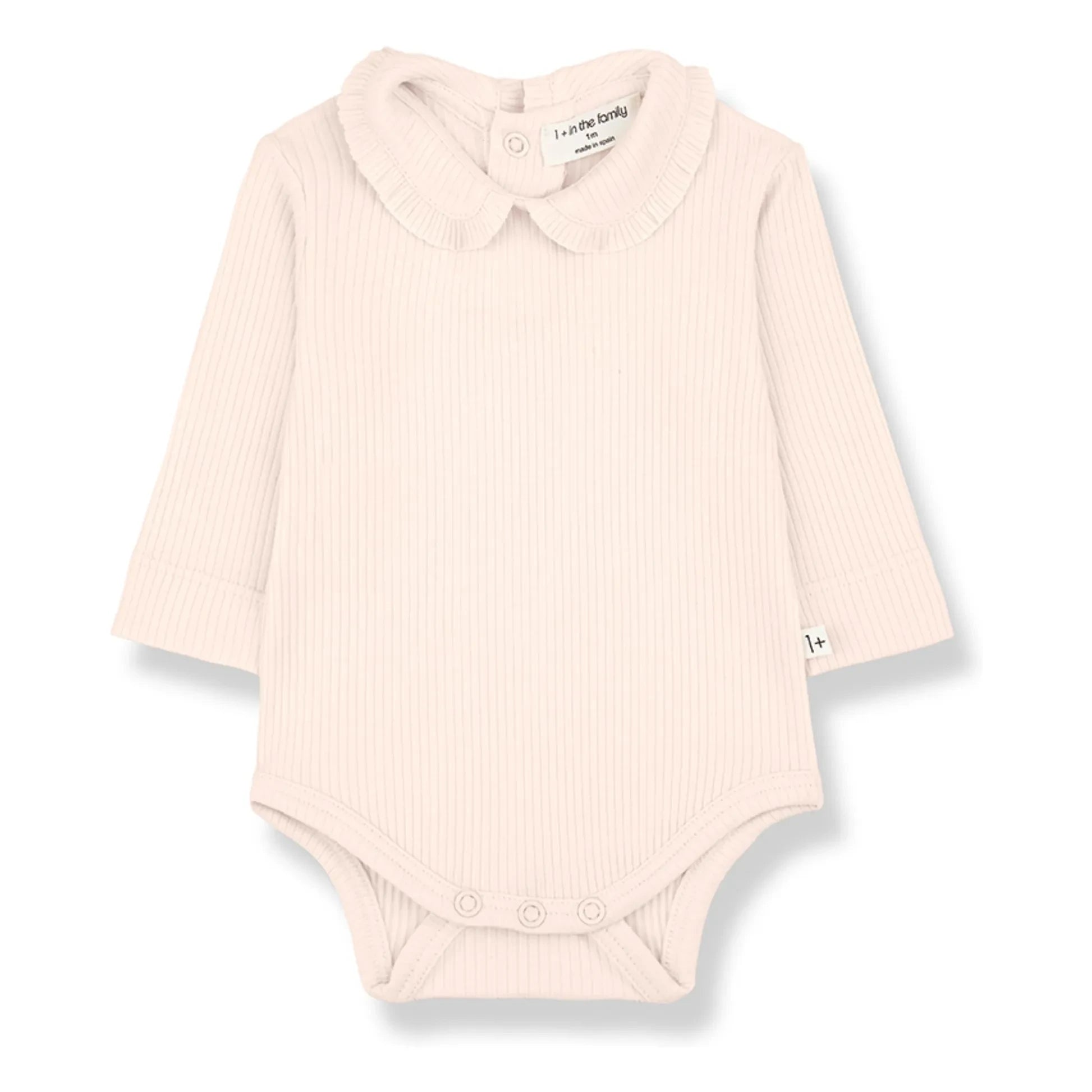 1+ in the family - Gerippter Body mit Claudine-Kragen Nina | Beige Rosa