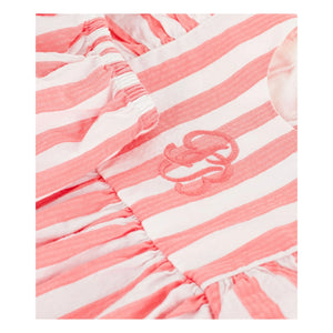 Petit Bateau - Gestreiftes Seersucker Kleid aus Bio-Baumwolle und Bloomer-Set | Koralle