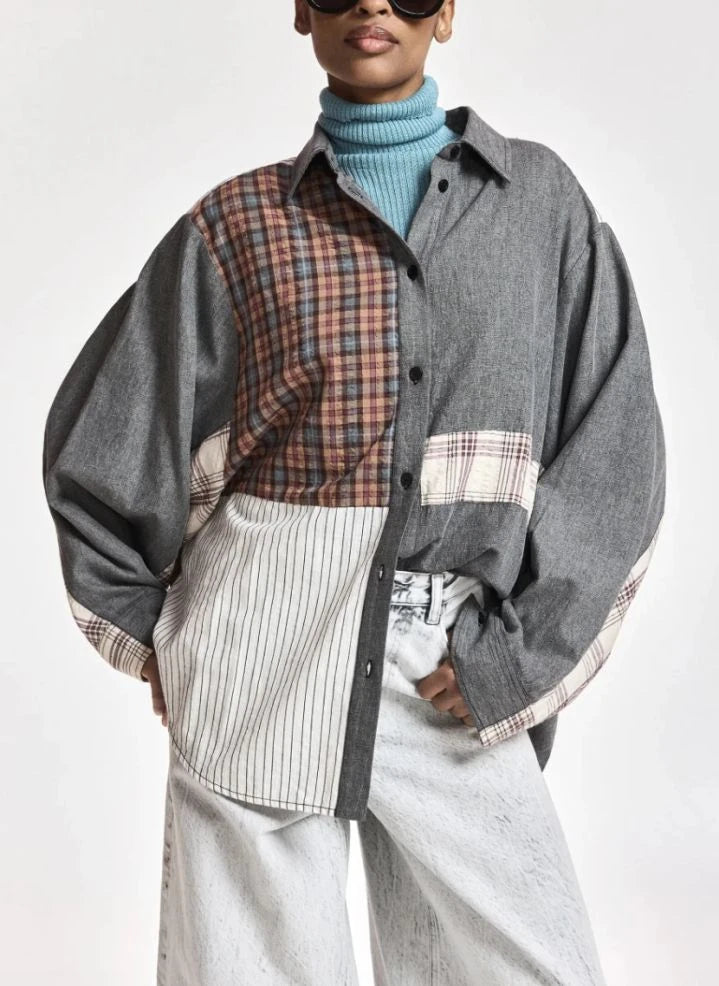 Essentiel Antwerp - Kingsley Patchwork-Hemd | Grau