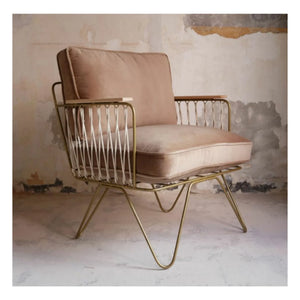 Honoré - Croisette Sessel, mattes Gold, Samt | Latte