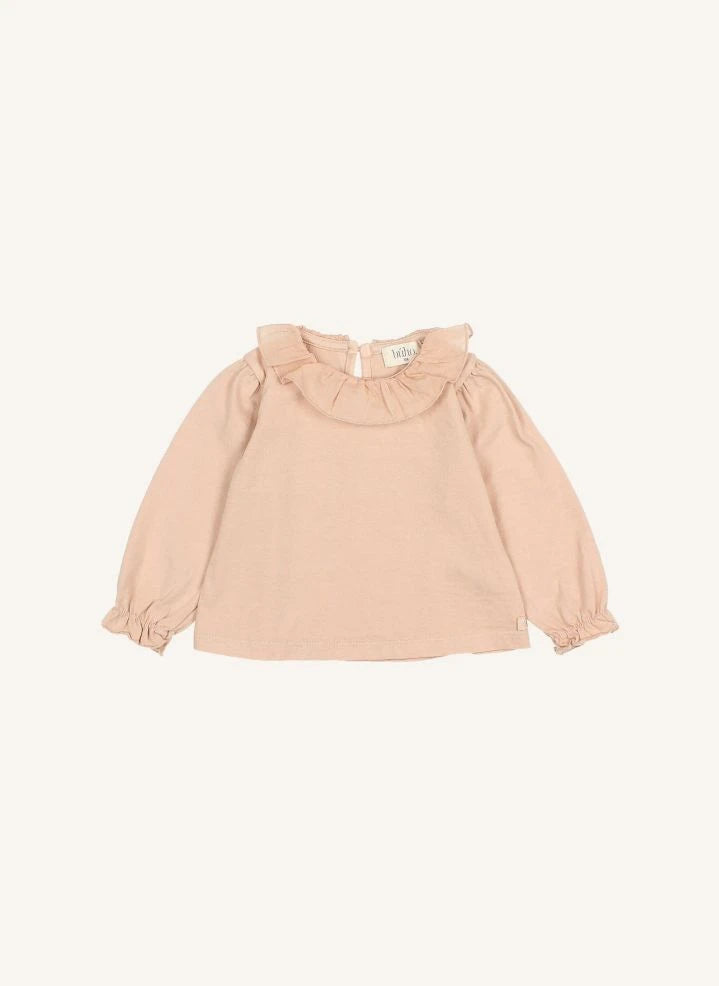 Búho - Organisches Baumwoll-T-Shirt mit Rüschen | Rosa