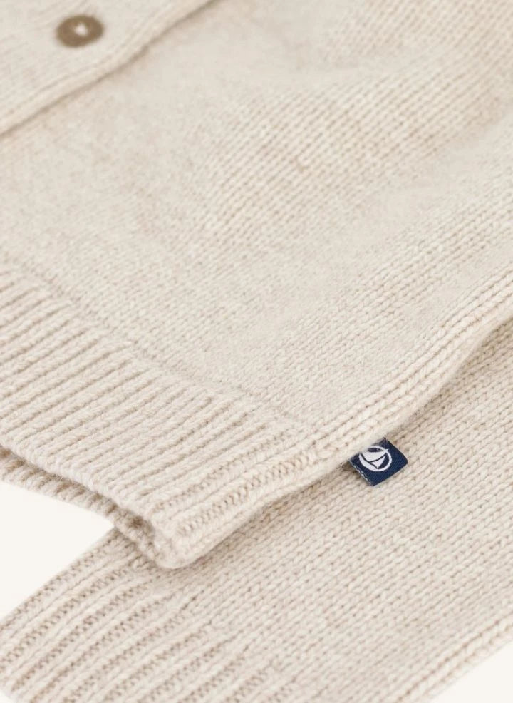 Petit Bateau - Strickjacke mit Wollkragen | Heather Beige