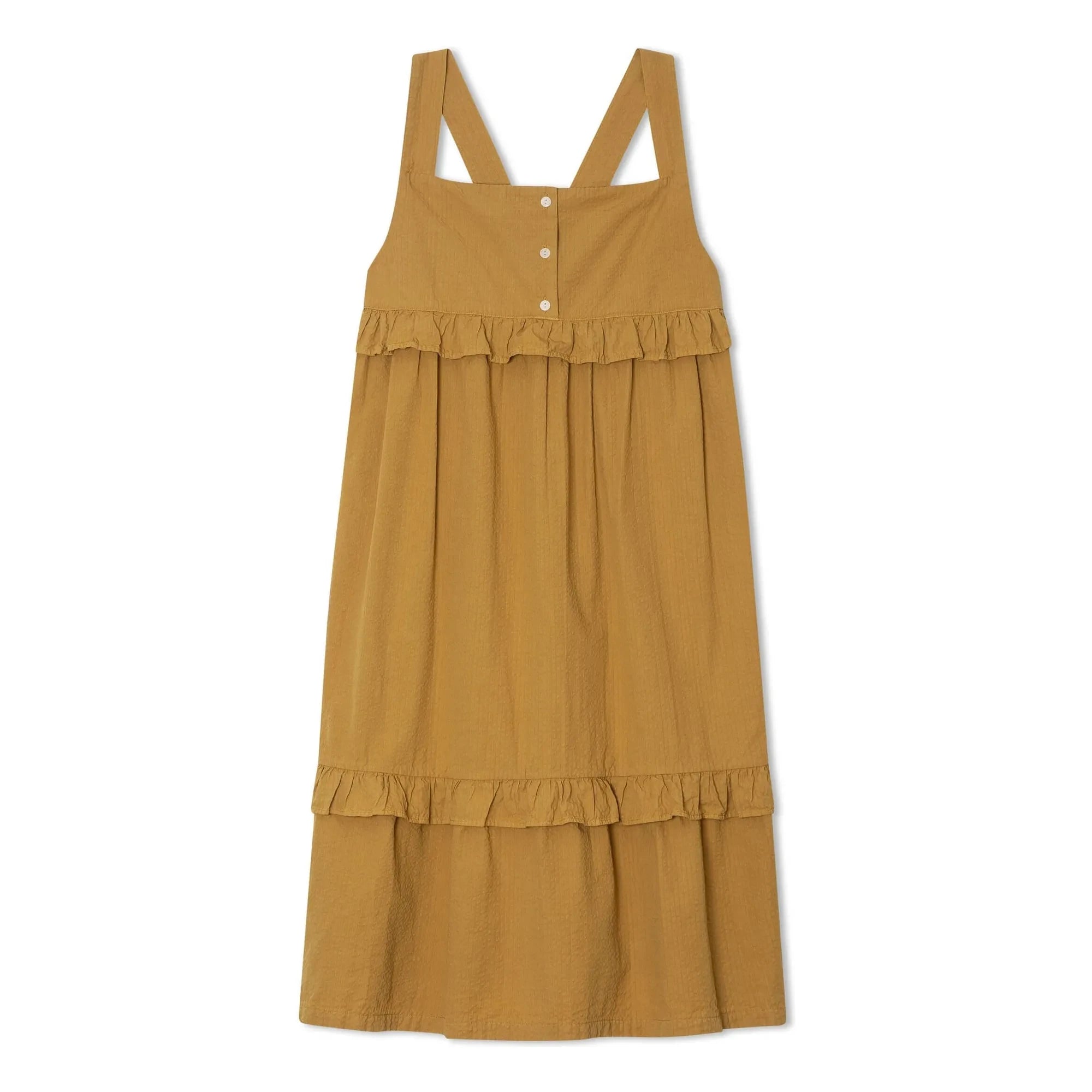 Matona – Midikleid mit Rüschen aus Bio-Baumwolle | Senf