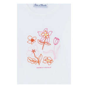 Tartine et Chocolat - Blumenstickerei Ballonärmel T-Shirt | Weiß