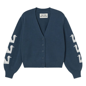The Tiny Big Sister - Baumwoll-Schwan-Strickjacke | Marineblau