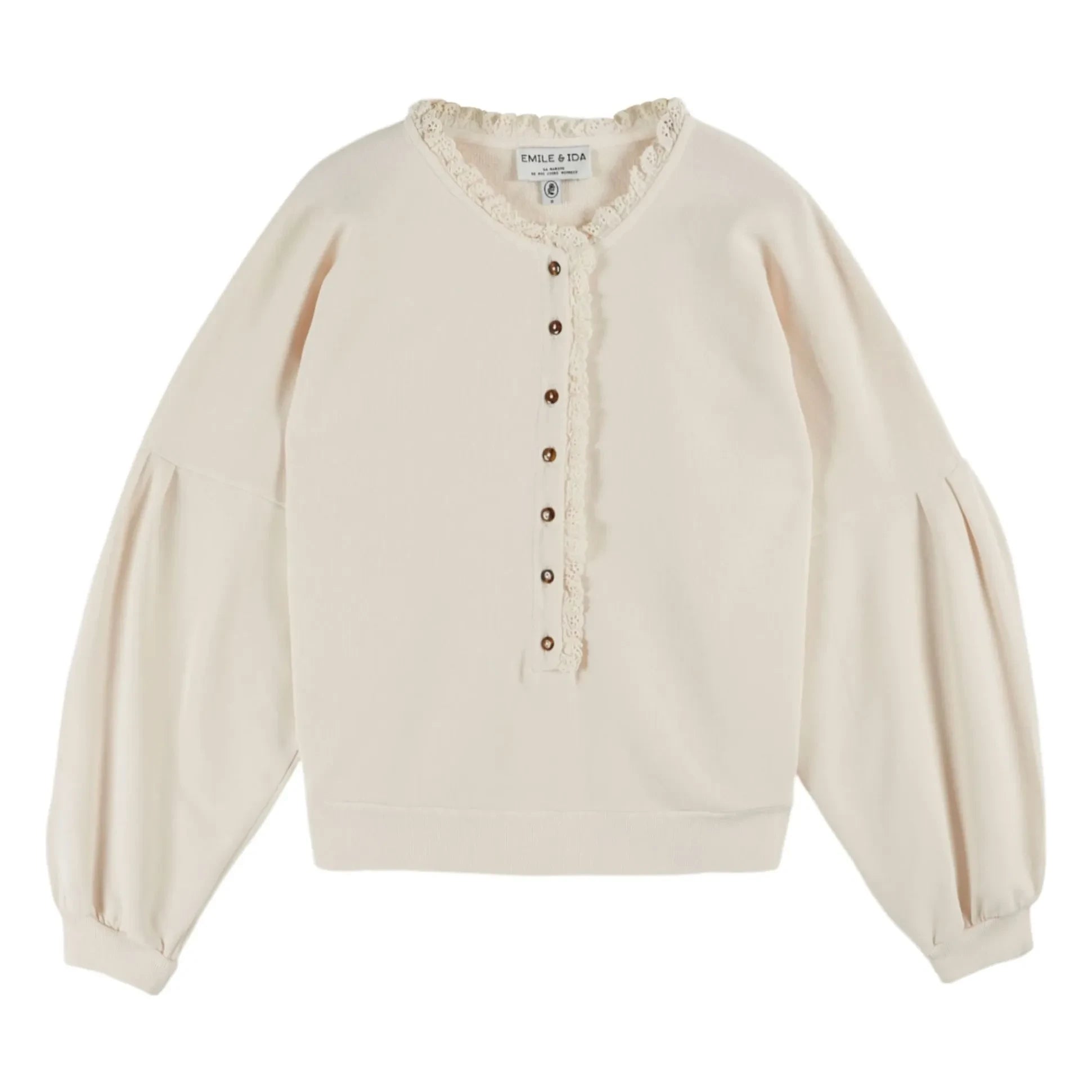Emile et Ida - Englisch besticktes Bio-Baumwoll-Sweatshirt | Creme