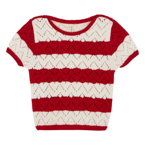 birinit – Pointelle T-Shirt mit Chili-Streifen | Rot
