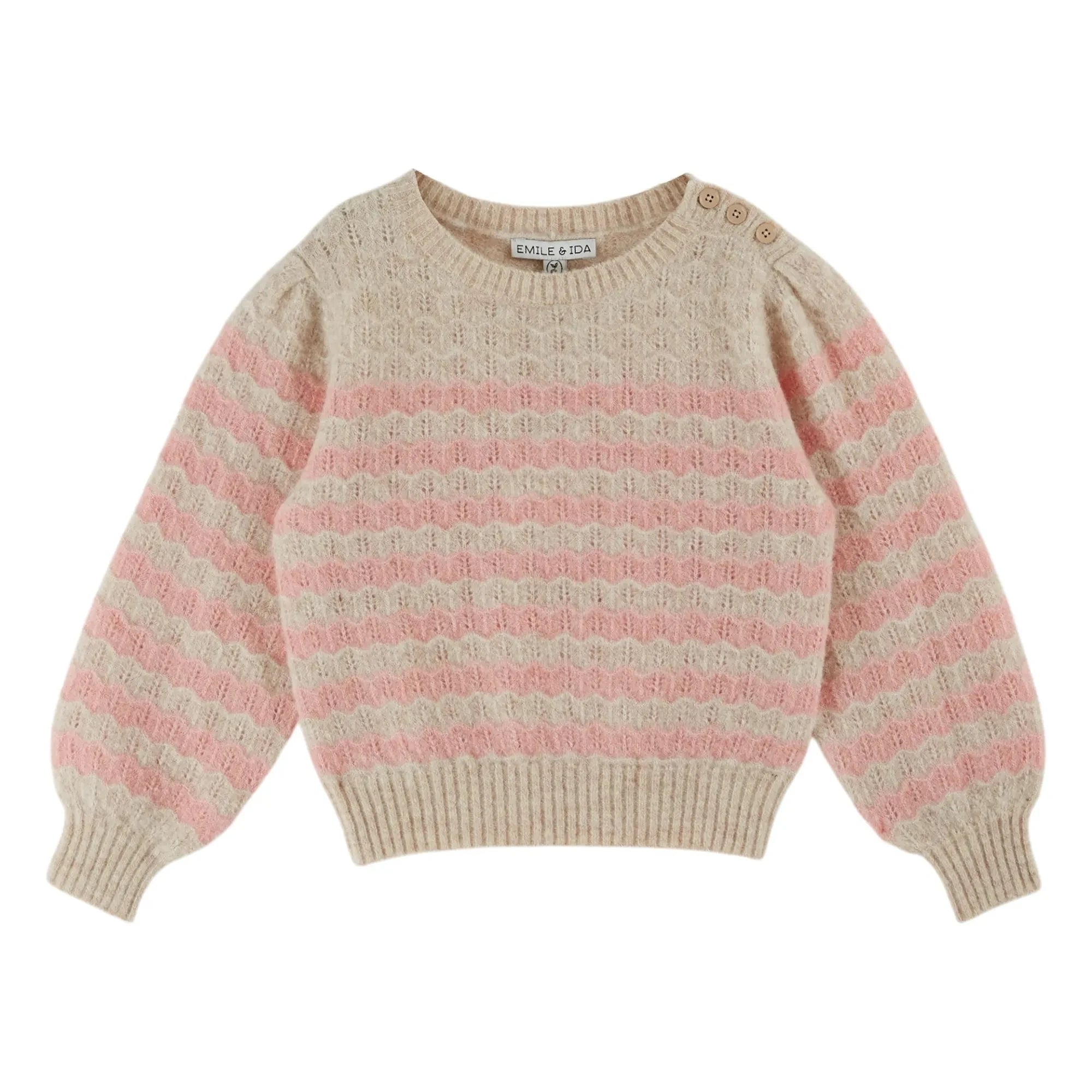 Emile et Ida - Ecru Woll-Pullover mit Wellenmuster
