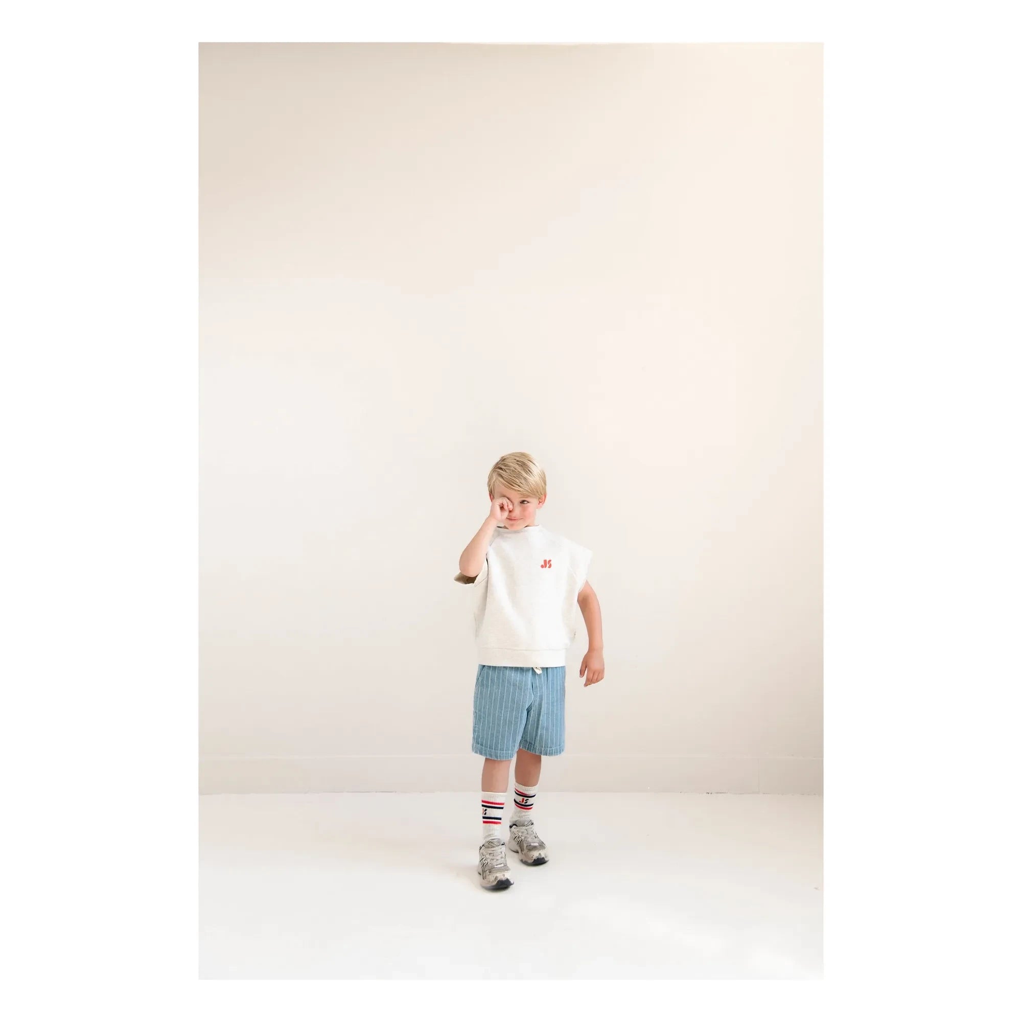 Jenest - Knox Gestreifte Bio-Baumwoll-Jeansshorts | Blau