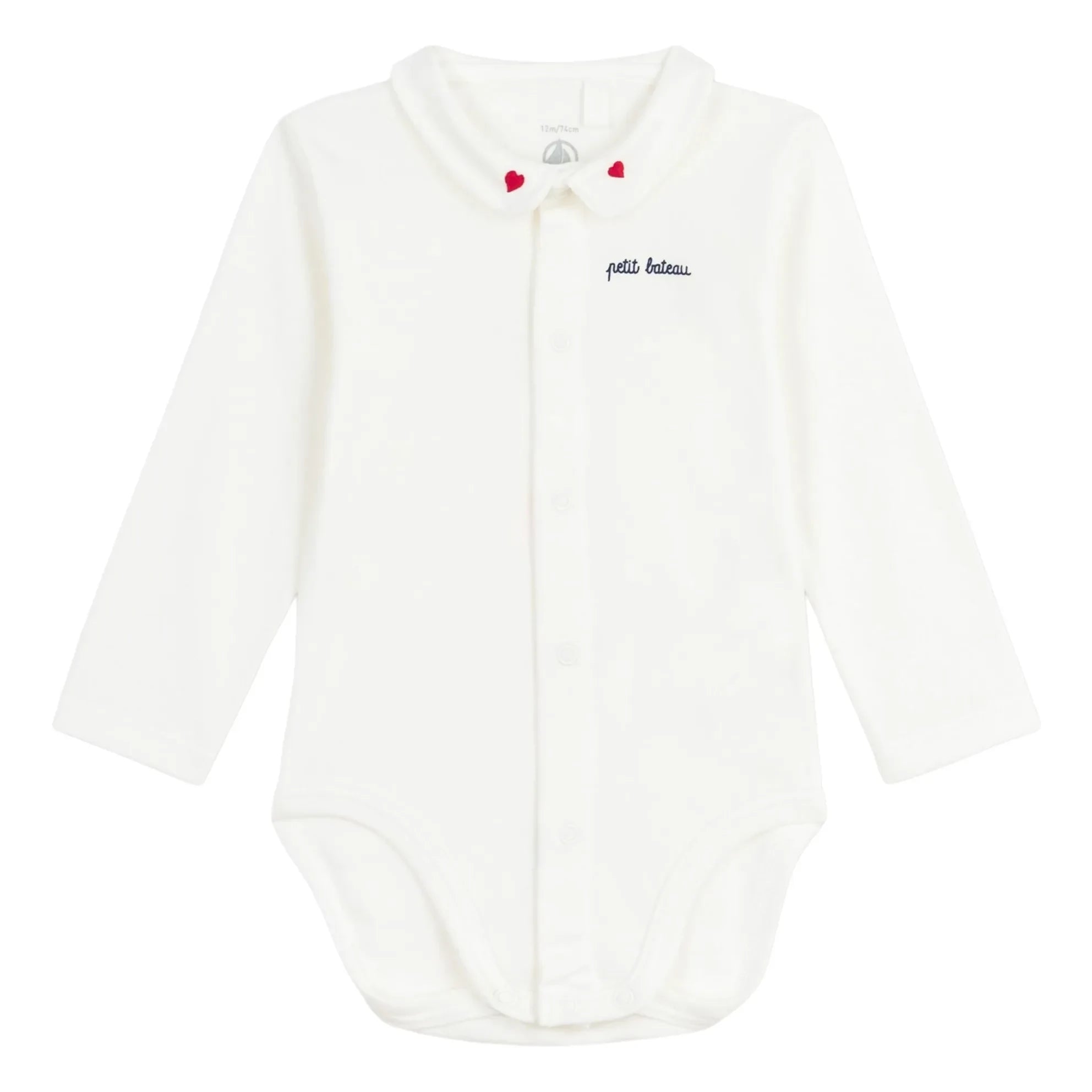 Petit Bateau - Bestickter Kragenbody aus Bio-Baumwolle | Weiß