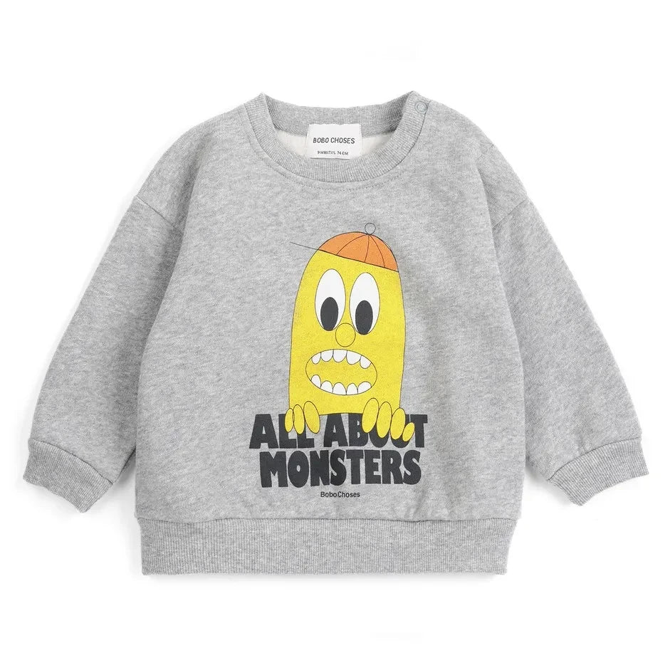 Bobo Choses - All About Monsters Baby-Sweatshirt aus Bio-Baumwolle | Grau Meliert