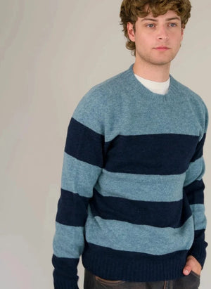 Origin Knitwear - Gestreifter, nahtloser Wollpullover | Blau
