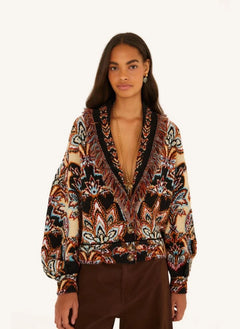 Farm Rio - Tapestry Dream Cardigan mit Fransen | Schwarz