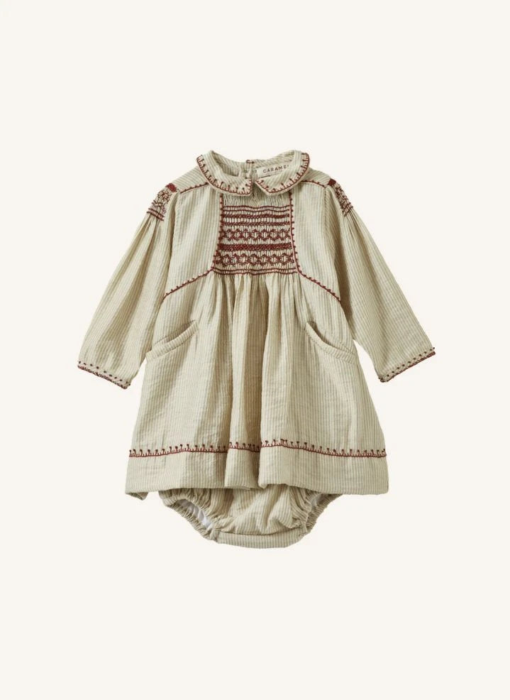 Caramel - Mathilde Gestreifter Babykleid | Staubbraun