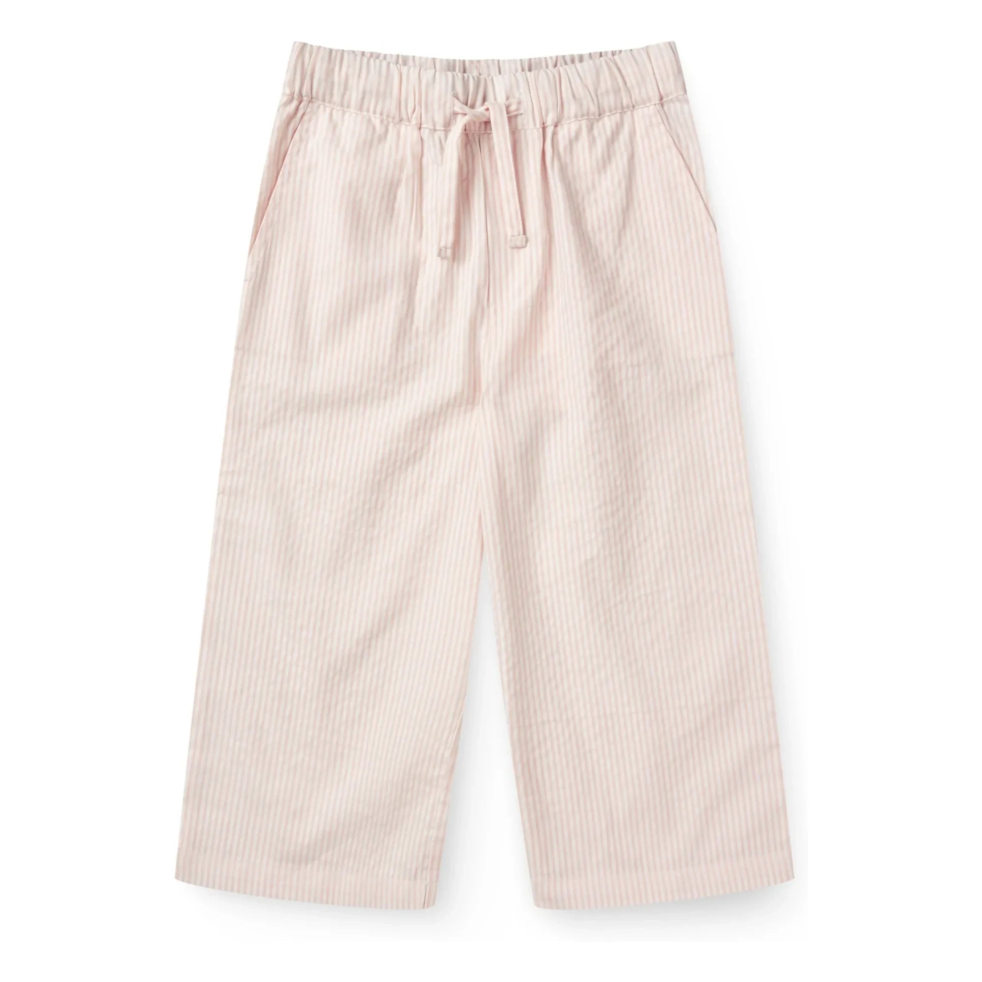 Copenhagen Colors – Gestreifte Seersucker-Hose mit Kordelzug aus Bio-Baumwolle | Blassrosa